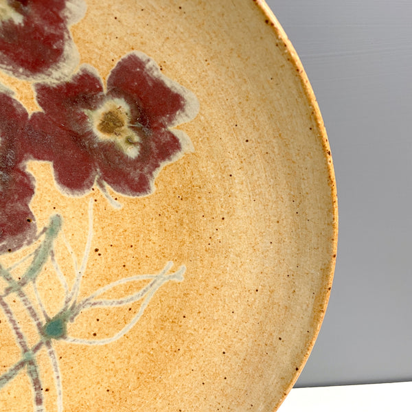 Artisan stoneware pottery plate with flowers - 1980s vintage - NextStage Vintage