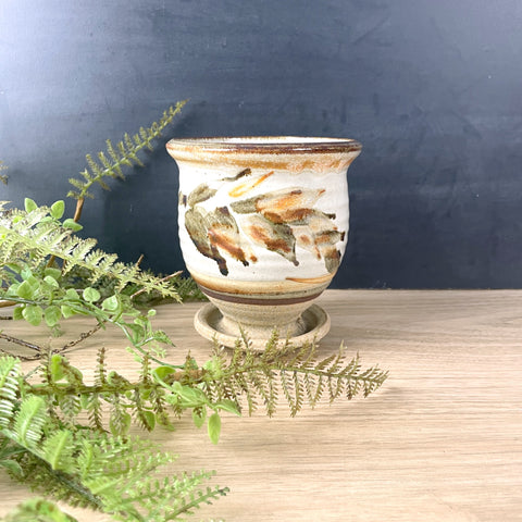 Artisan pottery planter with saucer - 1980s vintage - NextStage Vintage