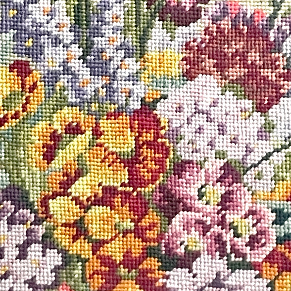 Framed needlepoint vase of flowers - vintage needlework - NextStage Vintage