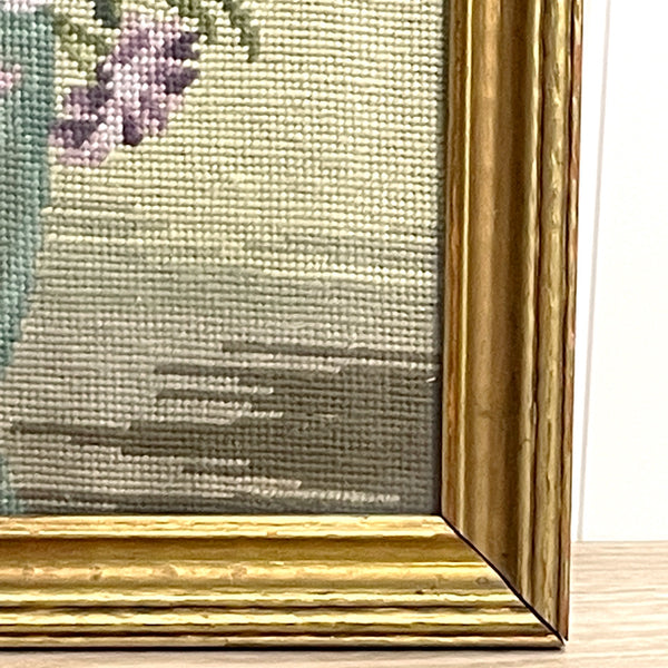Framed needlepoint vase of flowers - vintage needlework - NextStage Vintage