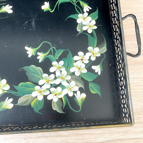 Shabby Pilgrim Art floral painted metal tray - mid century vintage - NextStage Vintage