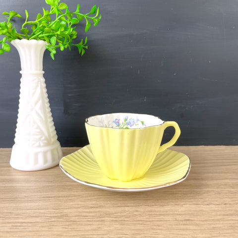 EB Foley yellow tea cup with wildflower lining and saucer - NextStage Vintage