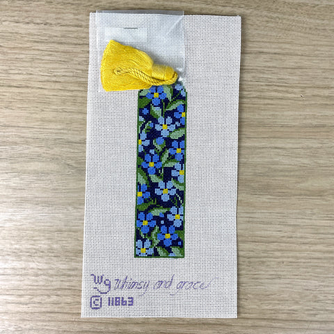Whimsy and Grace forget me not bookmark on navy needlepoint canvas #11863 - NextStage Vintage