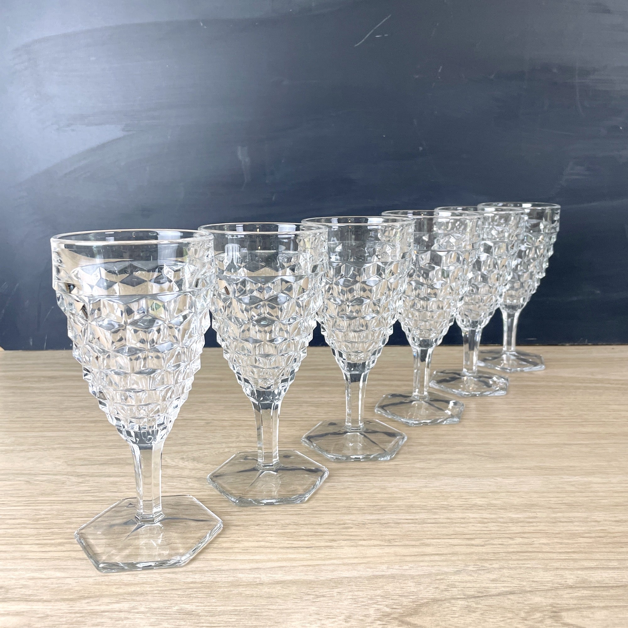 Contour Clear by FOSTORIA Vintage Water Goblet Set of Six | top circa 1955