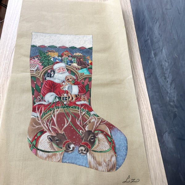 Liz Goodrick-Dillon Full Sleigh stocking needlepoint canvas #AXS-428 - NextStage Vintage