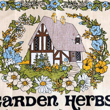 Vintage Irish Linen Tea Towel - Garden Herbs - Causeway Ireland - Cottage Garden - Herb Chart