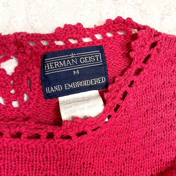 Pink floral embroidered pullover sweater - 1980s vintage - size M - NextStage Vintage