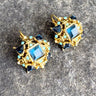 Royal deco vintage-inspired gold tone and blue leverback wire pierced earrings - NextStage Vintage