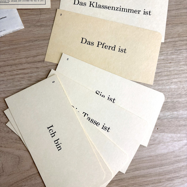 German phrase-sentences flash cards - 1960 vintage in box - Gelles-Widmer Co