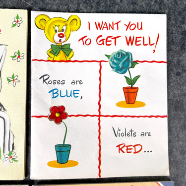4 vintage 1950s-1960s Get Well Cards including a booklet - dated humor - NextStage Vintage