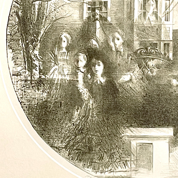 Ghostly vintage etching of Victorian house and inhabitants - framed art - NextStage Vintage