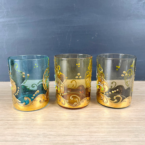 Gilt Venetian tumblers with applied decorations - set of 3 - NextStage Vintage