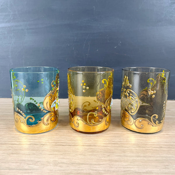 Gilt Venetian tumblers with applied decorations - set of 3 - NextStage Vintage