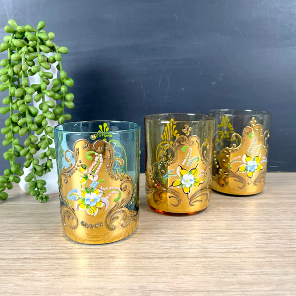 Gilt Venetian tumblers with applied decorations - set of 3 - NextStage Vintage