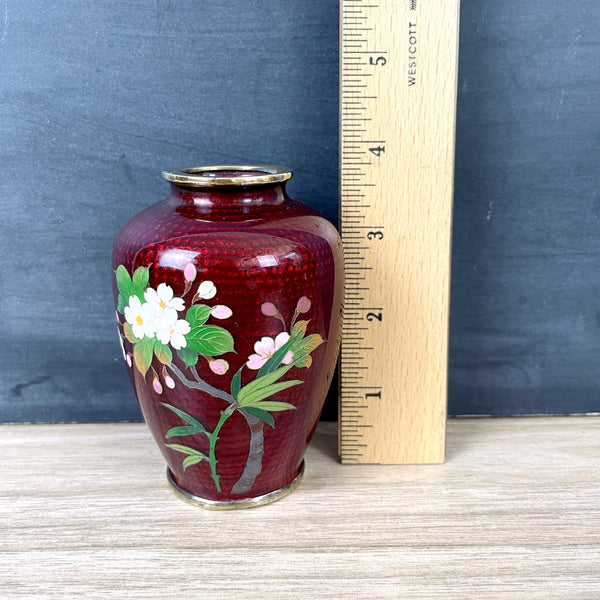 Japanese Akatsuke Ginbari cloisonné vase with cherry blossoms - antique - NextStage Vintage