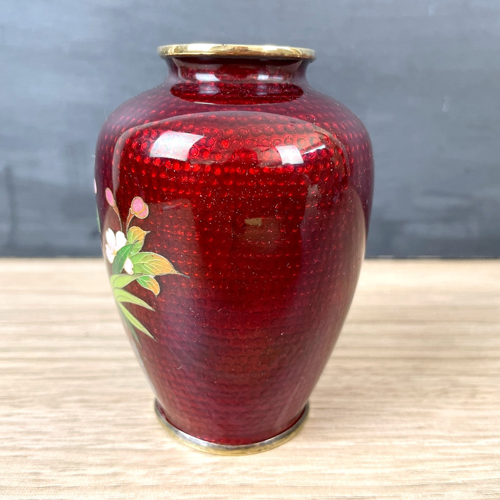 Japanese Akatsuke Ginbari cloisonné vase with cherry blossoms 