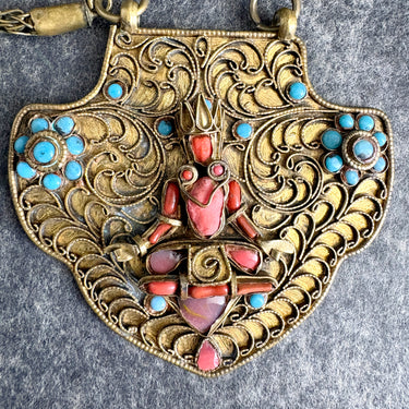 Tibetan brass deity goddess necklace - vintage pendant - NextStage Vintage