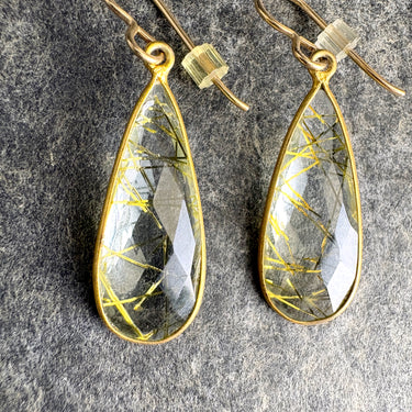 Golden rutile quartz teardrop earrings - wire pierced - NextStage Vintage