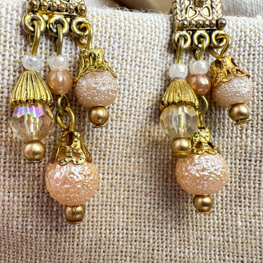 Boho Goldtone Cluster Chandelier Earrings – Blush and Champagne