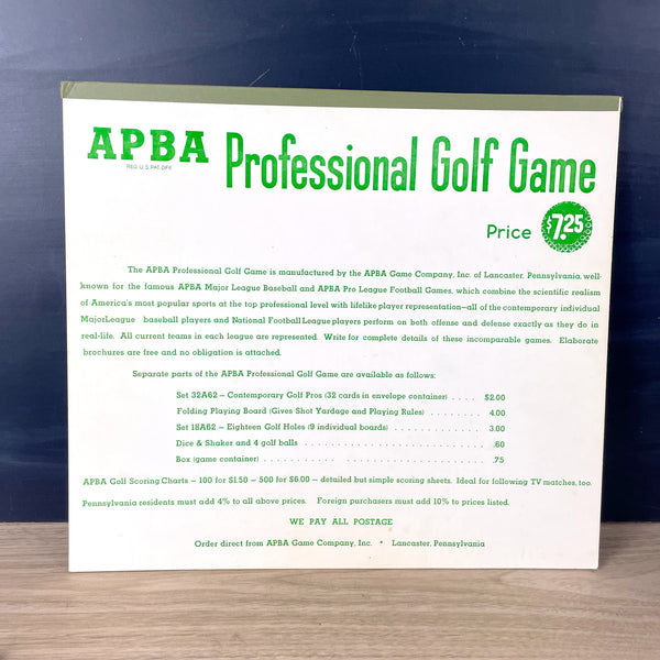 APBA 1962 Professional Golf Game with bonus August The Masters course - NextStage Vintage