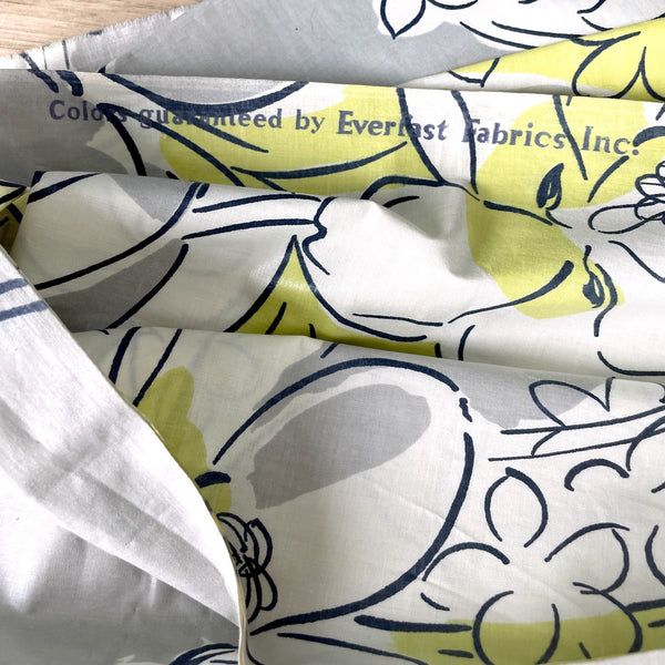 Everlast Fabrics gray, cream and chartreuse floral - 5.5 yards - vintage fabric - NextStage Vintage