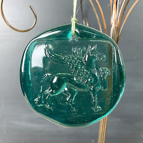 Griffon pressed glass suncatcher ornament - vintage handmade art glass - NextStage Vintage