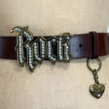 Guess Rock Leather Belt and Rhinestone Buckle and Keychain  - size large - NextStage Vintage