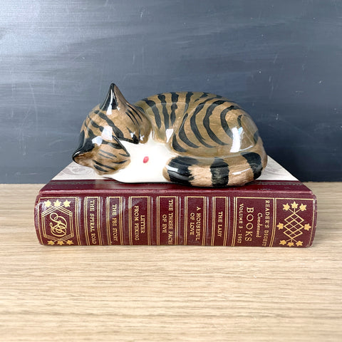 N.S. Gustin sleeping painted cat figurine - American pottery - NextStage Vintage