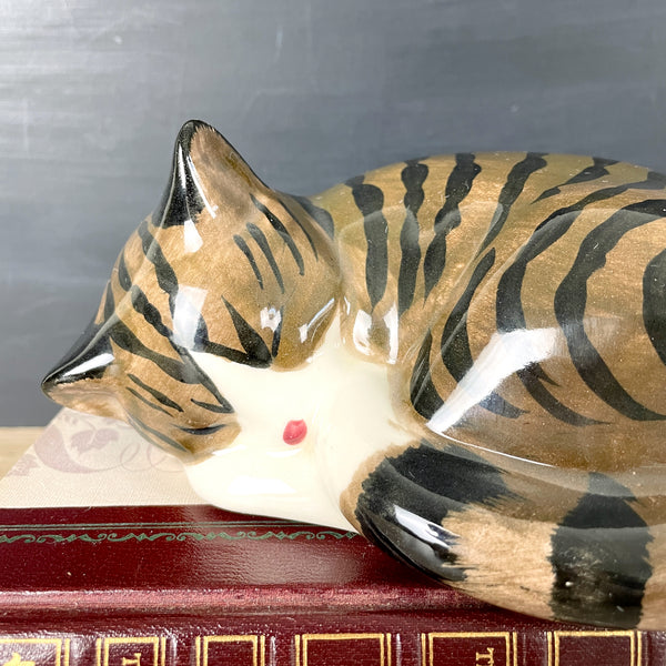 N.S. Gustin sleeping painted cat figurine - American pottery - NextStage Vintage