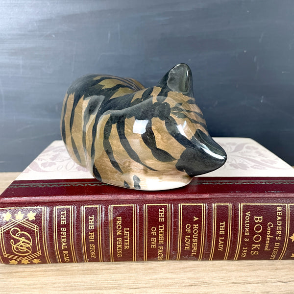 N.S. Gustin sleeping painted cat figurine - American pottery - NextStage Vintage