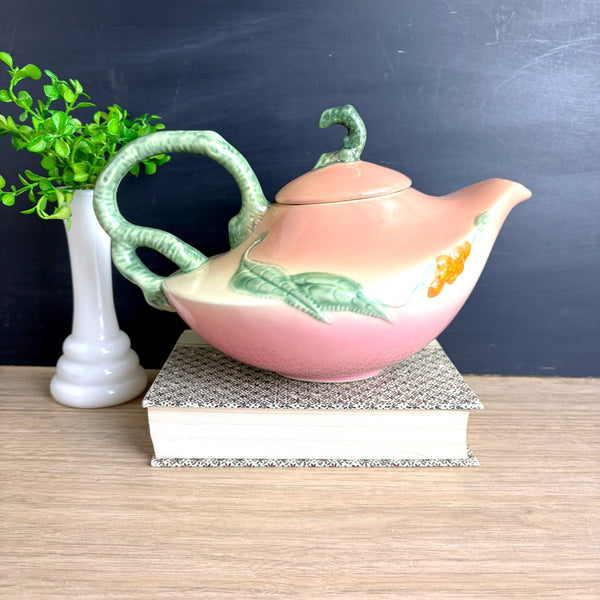 Hull Pottery Woodland pink and green Aladdin teapot - W-26 - 1950s vintage