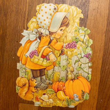 Vintage Hallmark Fall Die Cut Set, Harvest Girl Grapes & Basket, Autumn Classroom Bulletin Board Decor, Mid Century Paper - NextStage Vintage