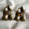 Hammered Brass-Tone Metal Leaf Earrings with Faux Tortoise Shell Cabochon - NextStage Vintage