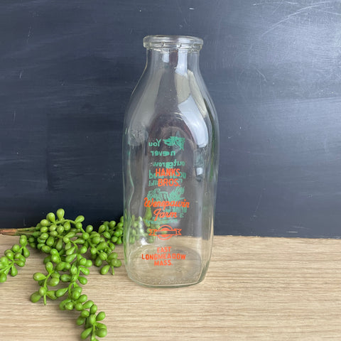 Hanks Bros Wenepawin Farm MA milk bottle - vintage kitchen decor