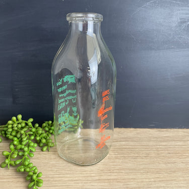 Hanks Bros Wenepawin Farm MA milk bottle - vintage kitchen decor - NextStage Vintage
