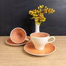 Pair of Vintage Harkerware Cock 'O Morn Coral Flat Cup and Saucers MCM USA - NextStage Vintage