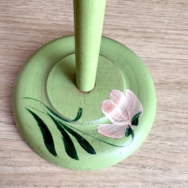 Vintage Wooden Hat Stand - Cottagecore Green & Pink Flower - Wig Display Millinery Stand - NextStage Vintage