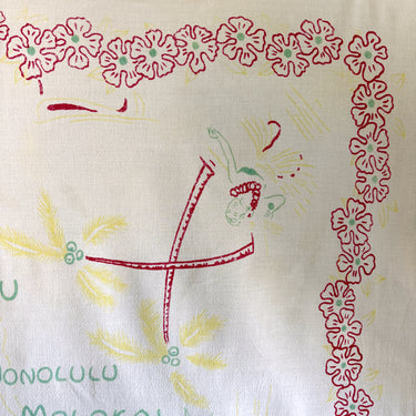 Vintage Printed Tablecloth Hawaii Paradise of the Pacific - Mid Century Travel Souvenir - NextStage Vintage