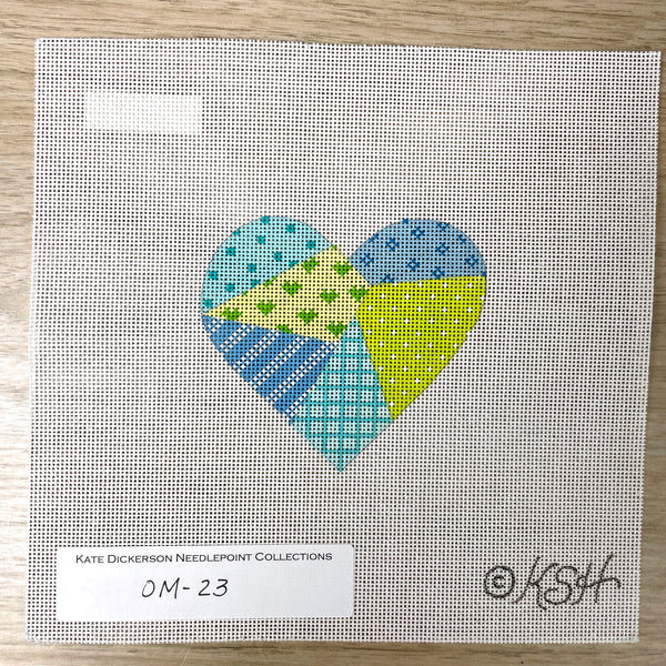 Kate Dickerson handpainted needlepoint canvas hearts - OM-23 and OM-16 - NextStage Vintage