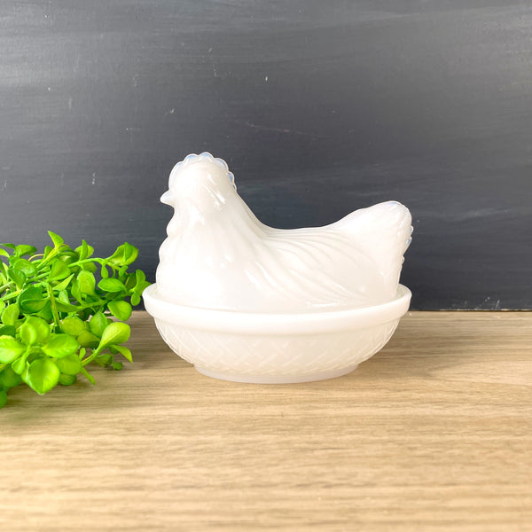 Small milk glass hen on a nest covered dish - vintage decor - NextStage Vintage