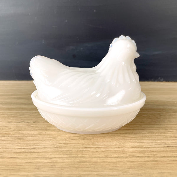 Small milk glass hen on a nest covered dish - vintage decor - NextStage Vintage
