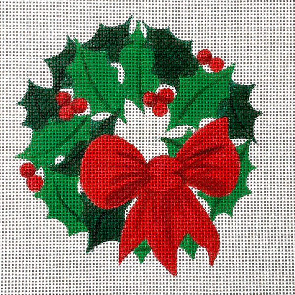 Kate Dickerson holly wreath ornament handpainted needlepoint canvas XM-59 - NextStage Vintage
