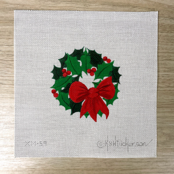 Kate Dickerson holly wreath ornament handpainted needlepoint canvas XM-59 - NextStage Vintage
