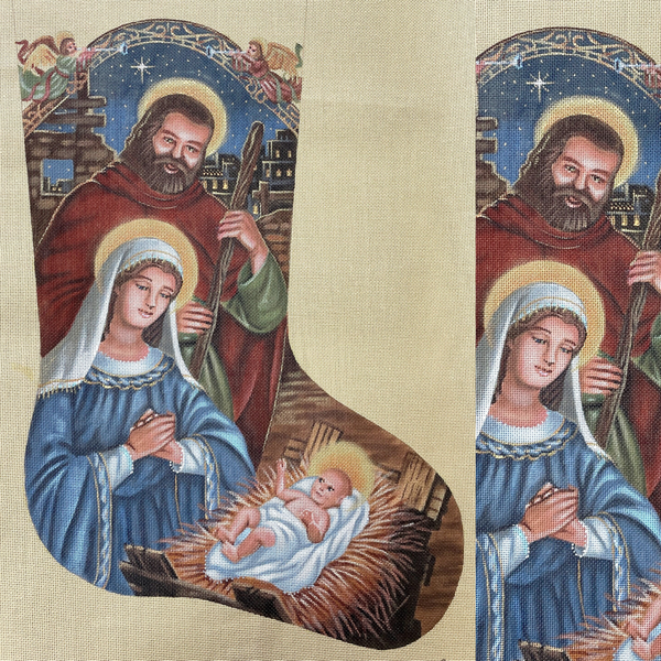 Liz Goodrick-Dillion Nativity Christmas stocking needlepoint canvas #AXS345 - NextStage Vintage