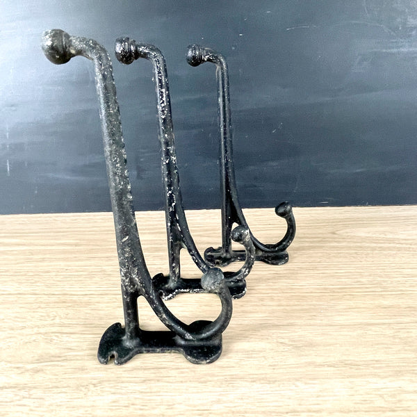 Large metal coat and hat hooks - set of 3 - vintage organizing - NextStage Vintage