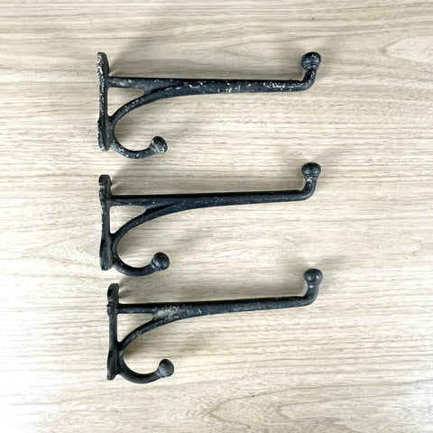 Large metal coat and hat hooks - set of 3 - vintage organizing - NextStage Vintage