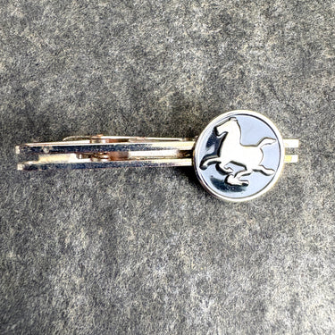 Running Horse on Black Enamel Circle Tie Clip – Vintage Equestrian Men’s Jewelry - NextStage Vintage