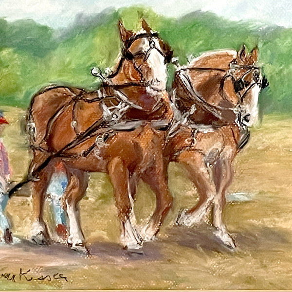 Draft horses drawing by Patricia Powers Kessler - framed artwork - NextStage Vintage