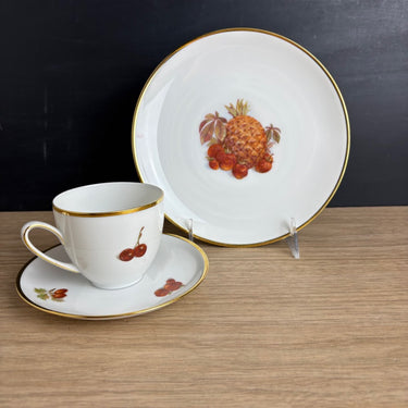 Hutschenreuther Hohenberg Olivia 63 Tea Trio Pineapple, Porcelain, Gold Rim