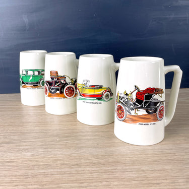 Hyalyn antique car stein set - set of 4 - 1950s vintage - NextStage Vintage